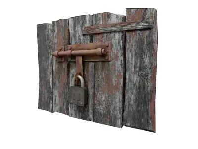 Rusty old door latch and lock   Low-poly 3D model
