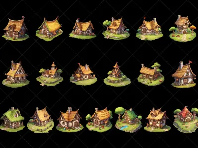 130 Transparent Fantasy Jungle Hut Game Asset Texture