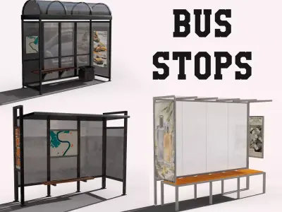 Bus Stop - Pack Low-poly 3D model