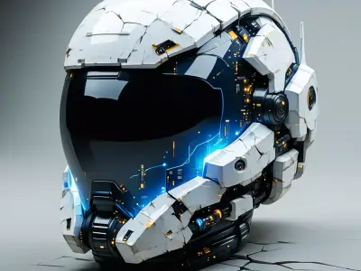 SciFi Helmet Futuristic Damaged Design Low-poly 3D model