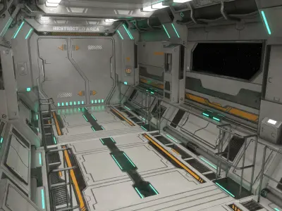 Sci-Fi Modular Corridor with Door Ver 2 Low-poly 3D model