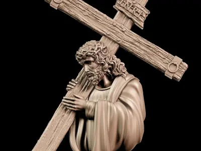 Jesus with cross sculpture 3D print model