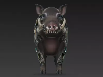 Cyber Boar Creature Model Low-poly 3D model
