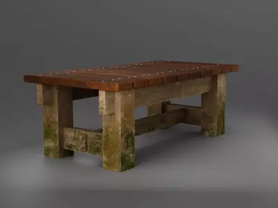 Old Wooden Bench with Moss and Dirt Lowpoly PBR 3D Model Low-poly 3D model