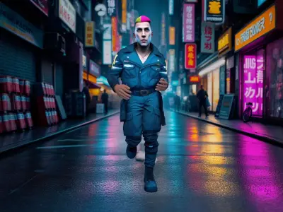 Cyberpunk Street Samurai with Neon Accents Low-poly 3D model
