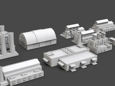 Low Poly 10 Industrial Buildings Mini Pack 4 - Untextured Low-poly 3D model