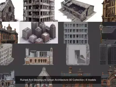 Ruined And Steampunk Urban Architecture 3D Collection 3D Model Pack