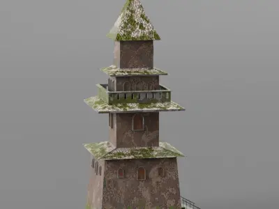 Mossy Watchtower Pagoda Low-poly 3D model