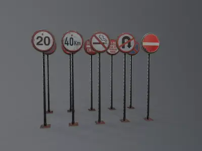 Rusty Traffic Road Sign Pack Low-poly 3D model