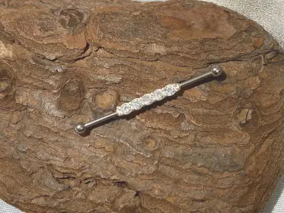 Piercing Industrial Barbell with 6 gem and internal thread 3D print model