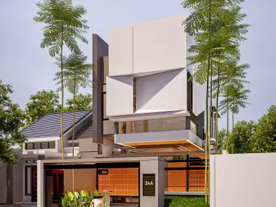 3D Model Modern Minimalist White Box House Contemporary Style 3D model