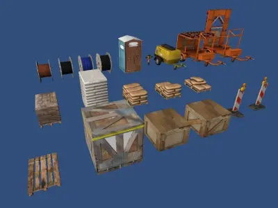 Construction site props Low-poly 3D model