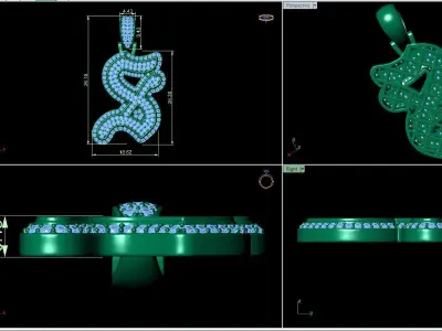Tattoo fonts S alphabet pendent 3D print model
