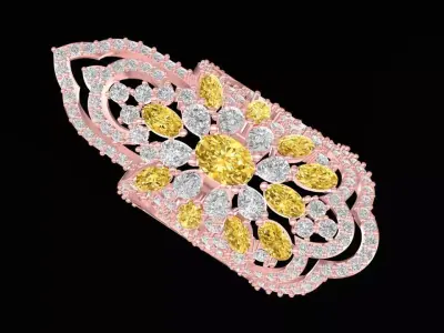 Luxury Elongate Cluster Diamond Ring with Floral Arrangement 749 3D print model