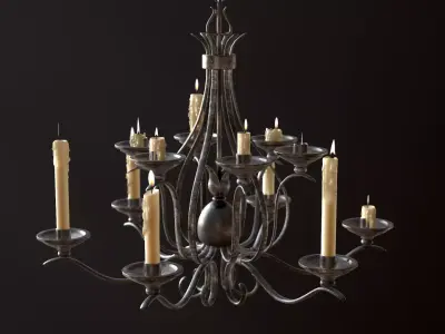 Old Medieval Chandelier with Candles Low-poly 3D model