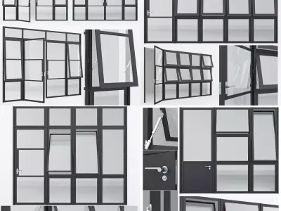 Collection Aluminium door x4 4 3D Model Pack
