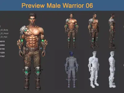 Character Male Warriors 06 - Ready for game Low-poly 3D model