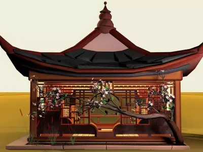 Stylized Chinese Pavilion Traditional Oriental Rest House Low-poly 3D model