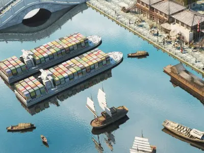 Water Town Riverside District - Aerial Exterior 3D model