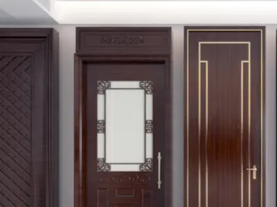 Chinese door combination solid wood 3D model