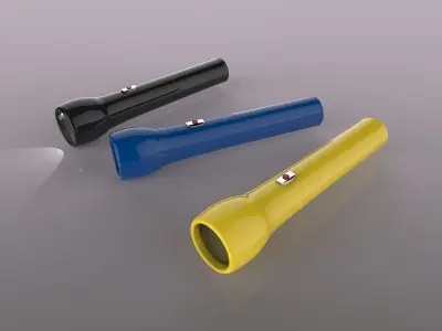 Flashlight three different colored flashlights Low-poly 3D model