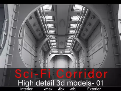 Sci-fi Corridor- 01- Interior - Exterior- High detail 3d models Low-poly 3D model