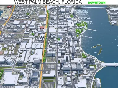 West Palm Beach Downtown Florida USA Low-poly 3D model