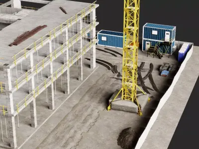 Circular High Rise Construction Site 3D Model Tower Crane Low-poly 3D model