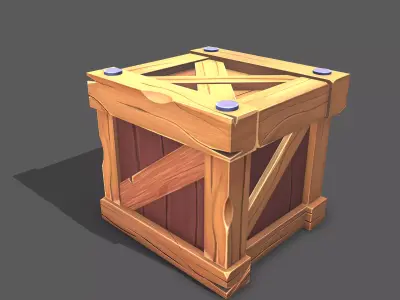 Stylized wood box Low-poly 3D model