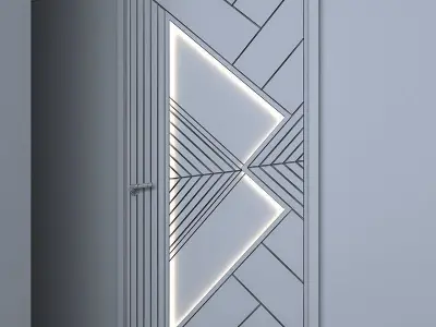 3d door wooden with triangle design Low-poly 3D model