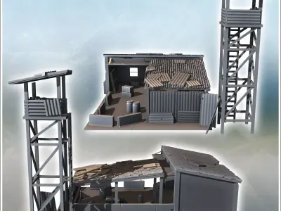 Outpost with storage sheds and surveillance tower 12 3D print model