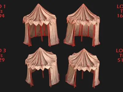 Cotton Tent Market Stalls Low-poly 3D model