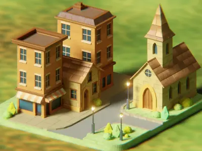 Stylized Low-Poly Village Scene Low-poly 3D model