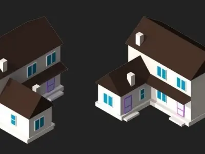 2d Isometric buildings 3D model