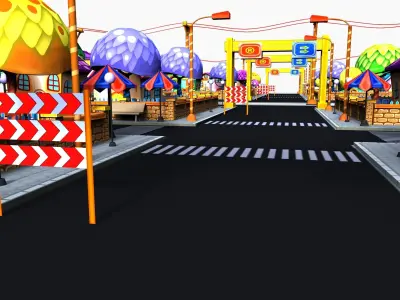 3D Cartoon city toon Low-poly 3D model