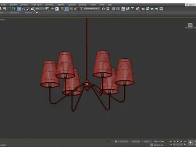 BERKSHIRE 6 ARM CHANDELIER WITH LINEN SHADES Low-poly 3D model