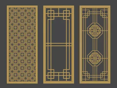 3 KOREAN TRADITIONAL PATTERN PANELS Low-poly 3D model