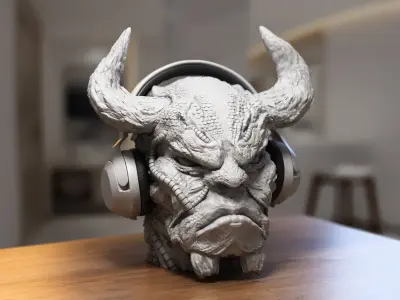 Robot deamon Headphone Stand Cyborg Headset Stand 3D print model