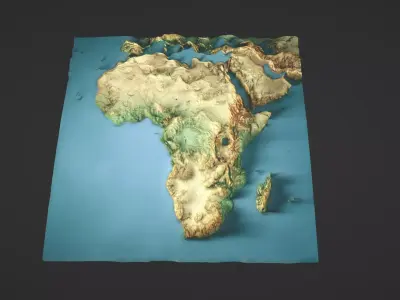Africa Map Topography Low-poly 3D model