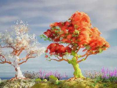 Tropical Paradise of Royal Poinciana trees 3D model