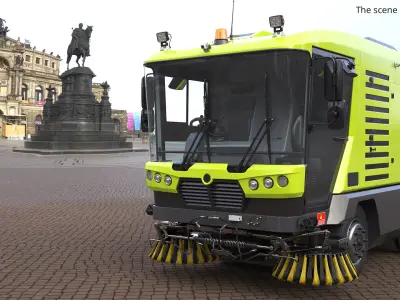  Compact Street Sweeper Vehicle Green Rigged 