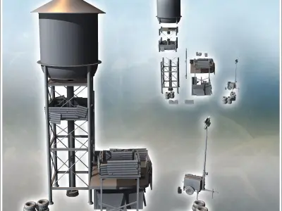 Outpost on water storage tower with lamps and metal defensive wa 3D print model
