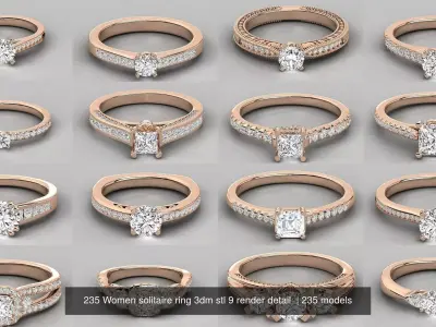 235 Women solitaire ring 3dm stl 9 render detail  3D Model Pack