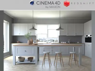 Redshift - C4D Scene files - French Country Kitchen Interior 3D model