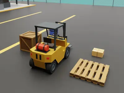Warehouse Logistics building with forklift and props Low-poly 3D model