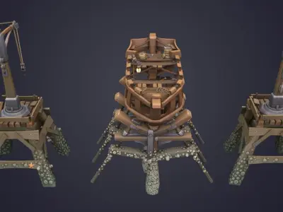 Game Boat - Building Pier Low-poly 3D model