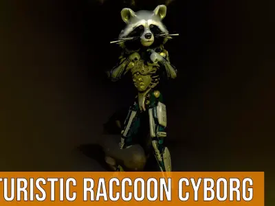 Futuristic Raccoon Cyborg model pack Low-poly 3D model