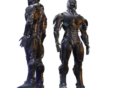 Futuristic Humanoid Combat Robot AAA Sci-Fi Character Low-poly 3D model