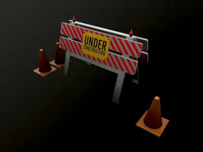 Construction Barrier 3D Model - Game Asset Low-poly 3D model
