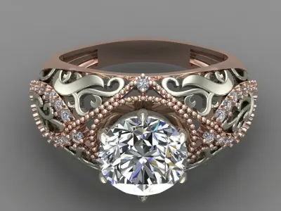 Dubble tone Rose Gold Women Diamond Ring 3D print model 3D print model